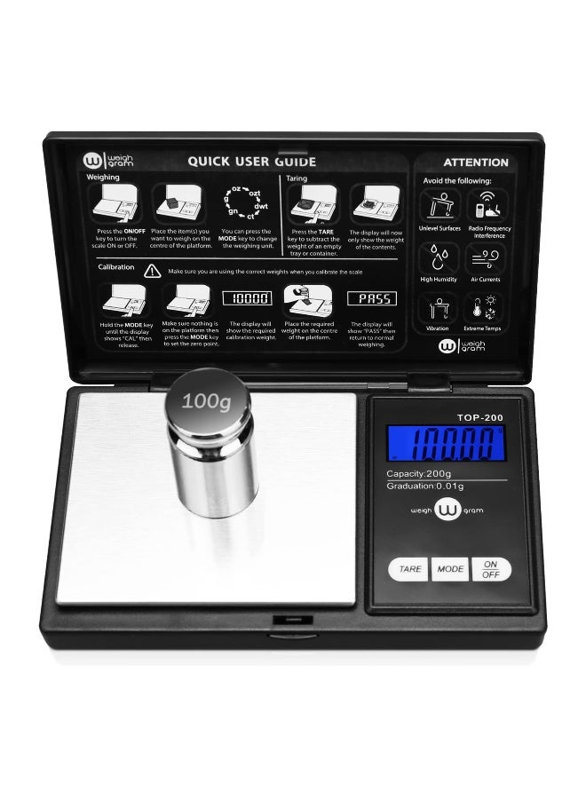 Weigh Gram 200g Digital Pocket Gram Scale 0.01g Accuracy, 200g x 0.01g Mini Digital Grams Scale, Small Food Scale, Jewelry Scale, Ounces Grains Scale With100g Calibration Weight - Image 1